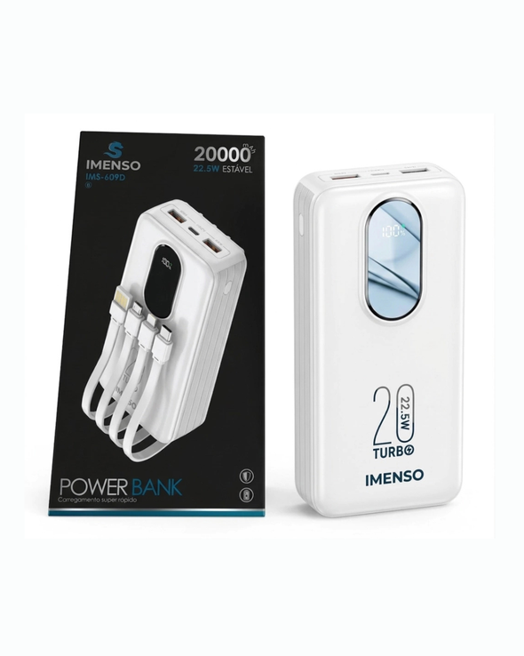 Power Bank 20.000mAh 22.5W com Cabos Integrados